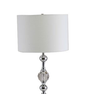 30" Silver Metal Bedside Table Lamp With White Classic Drum Shade
