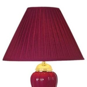 Set Of Three 64" Gold Ceramic Bedside Floor and Table Lamp Set With Red Empire Shade