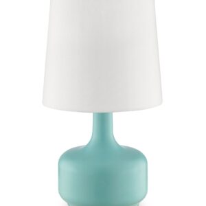 17" Blue Metal Bedside Table Lamp With White Shade
