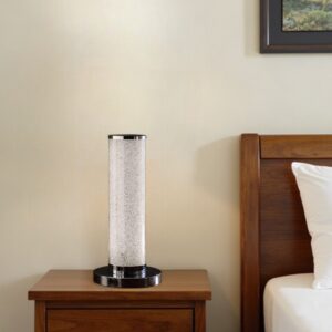 13” Modern White Sand Crystal And Steel Table Lamp