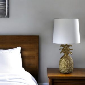 17" Gold Pineapple Table Lamp With White Empire Shade