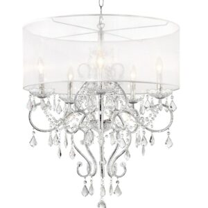 Glam Silver Faux Crystal Hanging Celing Lamp with See Thru Shade
