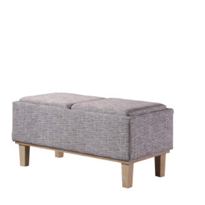 17" Gray and Natural Upholstered Linen Bench with Flip top