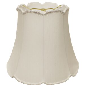 18" White Empire Slanted Cylinder Scroll Edge Silk Lampshade