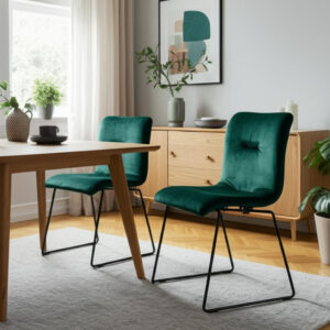 Set of Two Green and Black Upholstered Fabric Dining Side Chairs
