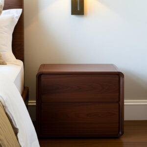 Modern Walnut Brown Nightstand with Two Drawers