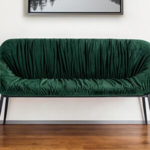 56" Green and Black Velvet Upholstered Dining Bench