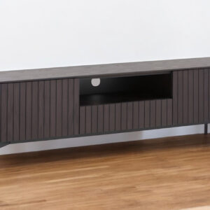 63" Dark Brown And Black Wood And Metal Open and Enclosed Storage TV Stand