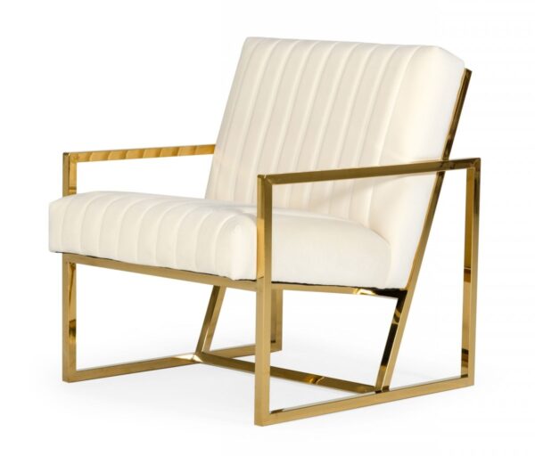 28" White And Gold Upholstered Arm Chair