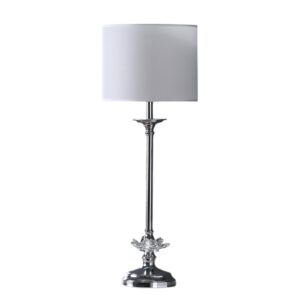 26" Silver Metal And Faux Crystal Table Lamp With White Cylinder Shade