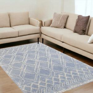 5' X 7' Blue and Ivory Geometric Handmade Area Rug