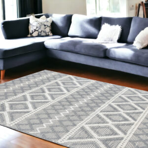 9' X 13' Gray Ivory Diamonds Boho Chic Area Rug