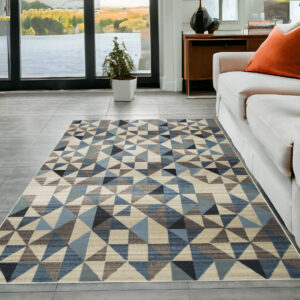 5' X 8' Blue Geometric Area Rug