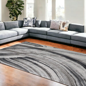 10' X 13' Gray Ivory Abstract Strokes Modern Area Rug