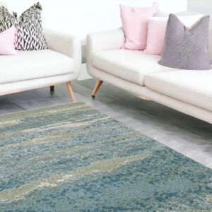 7' X 10' Blue And Sage Abstract Area Rug