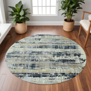 8' Blue Round Abstract Area Rug