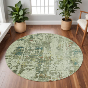 8' Ivory Abstract Round Rug
