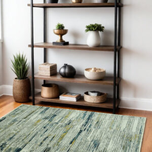 4' X 6' Ivory And Blue Abstract Area Rug
