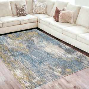 5' X 8' Blue and Gold Abstract Area Rug