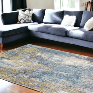 8' X 10' Blue and Gold Abstract Area Rug