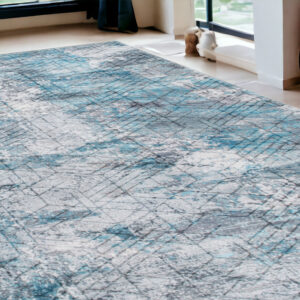 5' X 8' Blue Gray Abstract Cuboid Modern Area Rug