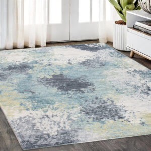 5' X 8' Blue and Ivory Abstract Area Rug