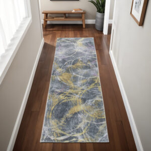 8' Gray Abstract Runner Rug