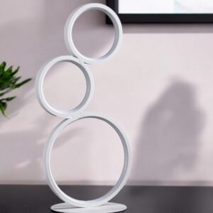 17" White Metal Three Light Round Table Lamp With White