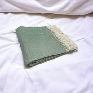 50" X 60" Green And Ivory Woven Herringbone Plush Throw Blanket with Tassels