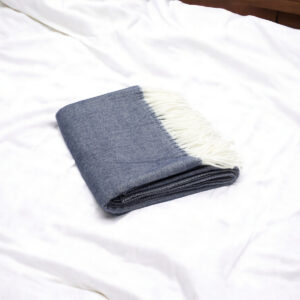 50" X 60" Navy Blue And White Woven Herringbone Plush Throw Blanket