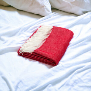 50" X 60" Red And White Woven Herringbone Plush Throw Blanket