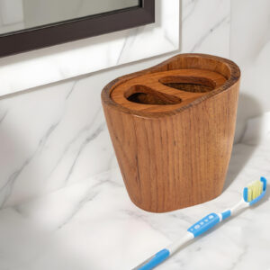Natural Brown Solid Teak Oval Toothbrush Holder