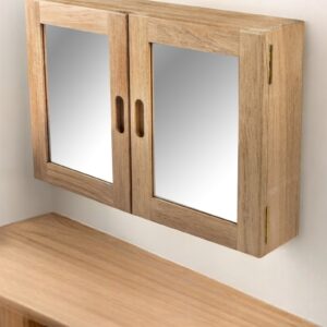 Traditional Solid Teak Double Door Mirrored Medicine Cabinet