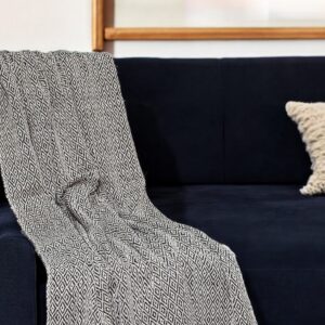 Boho Black and Beige Woven Diamond Pattern Throw with Tassels