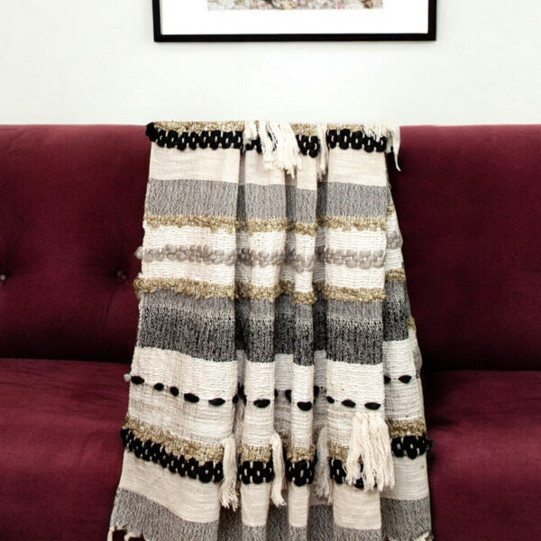 Multicolored Textured Boho Woven Handloom Throw with Tassels