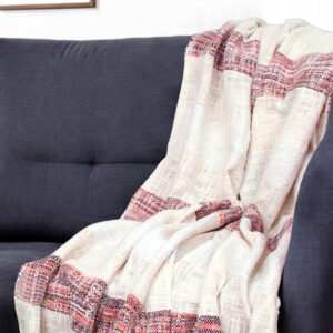 Beige and Shades of Pink Strips Woven Handloom Throw Blanket