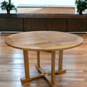 48" Brown Round Solid Teak Wood Dining Table