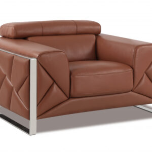 48" Camel And Silver Italian Leather Arm Chair