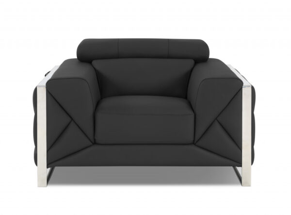 48" Dark Slate Gray And White Italian Leather Arm Chair