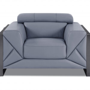 48" Light Blue And Black Italian Leather Arm Chair