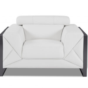 48" White And Gunmetal Italian Leather Arm Chair