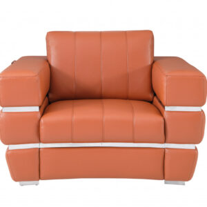 48" Camel And Silver Italian Leather Arm Chair