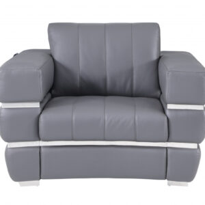 48" Dark Slate Gray And White Italian Leather Arm Chair
