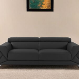 89" Dark Gray Italian Leather Sofa With Silver Legs
