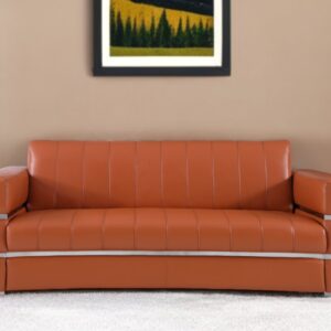 89" Camel Italian Leather Sofa With Silver Legs