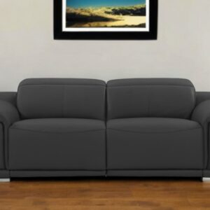 86" Dark Gray Italian Leather USB Reclining Sofa With Silver Legs