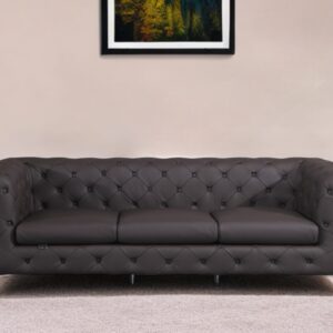 93" Brown Italian Leather Chesterfield Sofa With Silver Legs