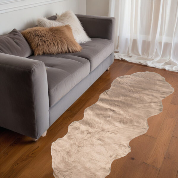 2' X 6' Taupe Faux Fur Washable Non Skid Area Rug