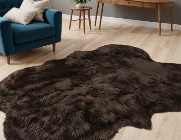 4' X 6' Chocolate Faux Sheepskin Flokati Washable Non Skid Area Rug
