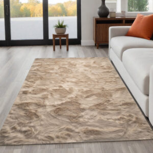 5' X 8' Taupe Faux Fur Non Skid Area Rug
